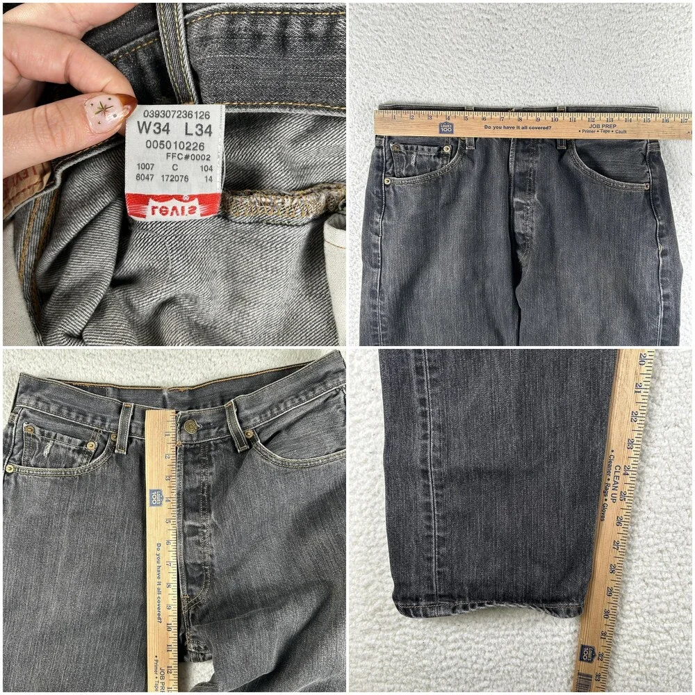 Levis 501XX Jeans Mens 31x30 Charcoal Gray Denim Straight Button Fly Irregular